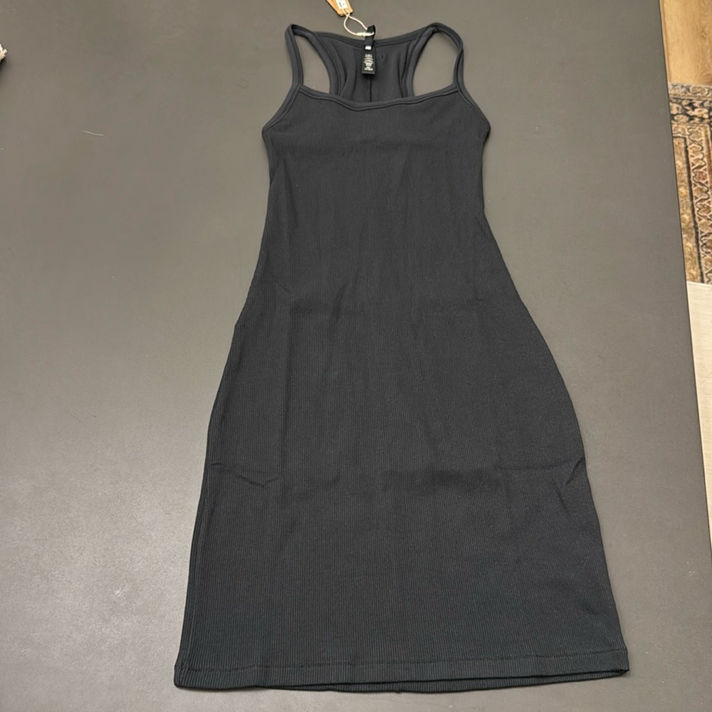 Skims cotton rib mini tank dress, color soot, size xs